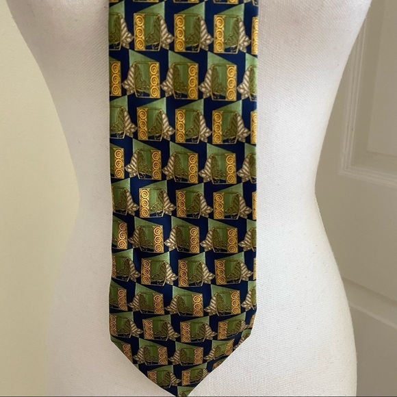 Lanvin Paris Sage Green Blue Classic 100% Silk Tie 60” Length - Picture 4 of 9